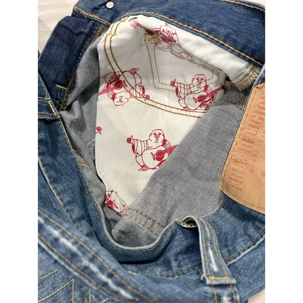 True Religion Billy Patchwork Distressed Jeans Mens 30 x31 Made in USA Blue Med